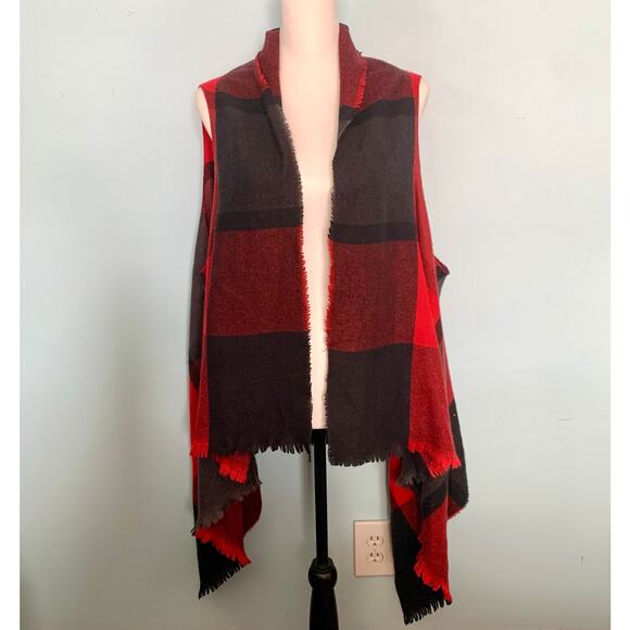 Seven Islands Red Buffalo Plaid Open Front Vest One Plus Size - Picture 6 of 7